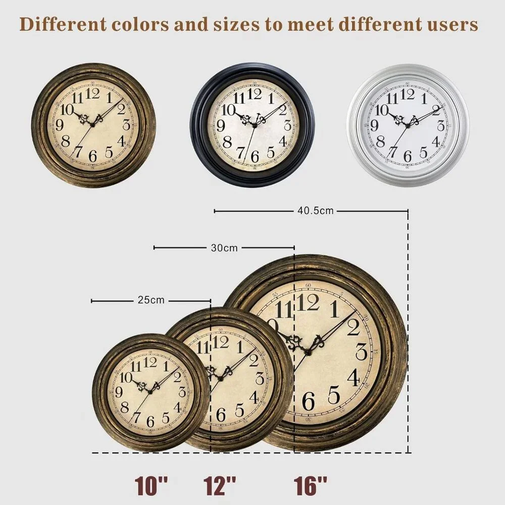 Small Retro Wall Clock, 12'' Non Ticking Classic Silent Vintage Wall Clocks Deco